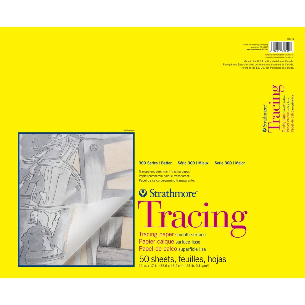 Strathmore Tracing Paper Pad, 300 Series, Tape-Bound, 50 Sheets, 14" x 17"